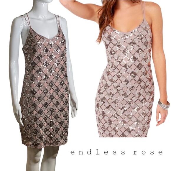 Endless Rose Dress Medium Sequin Sleeveless Pink Lilac Cocktail Party Prom - Picture 11 of 13